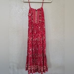 Paper Heart Anthropologie Red Floral Boho Maxi Dress